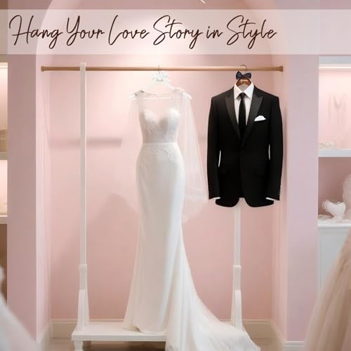 JOVGANK Bride & Groom Wooden Wedding Hangers Set with Bow Tie