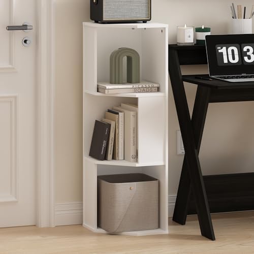 Furinno ECON Corner Shelf, 3-Tier Corner Book Shelf, Standing Storage Shelves, Cube Display Rack, Bookshelf, for Organiz