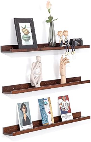 MBYD Floating Shelves 3 Same Dimensions, 48 Inch Deep Walnut Solid Wooden Shelves for Wall, Wall Mount Picture Ledge She