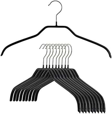 Narrow Petite Clothing Hangers by MAWA, Steel Hanger with Non-Slip Coating, for Shirts, Dresses, Suits, Camisoles, Jackets, 360-degree Rotatable Hook, Set of 10, Black