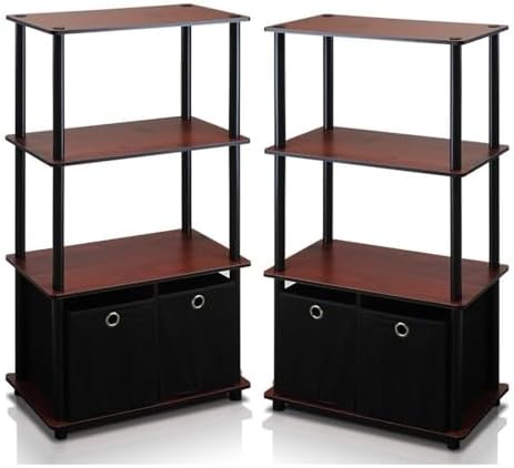 Furinno GO GREEN Storage Shelf Set of 2, 4-Tier Storage Rack with Bins, Book Shelf, Display Rack, with Storage Bins, for