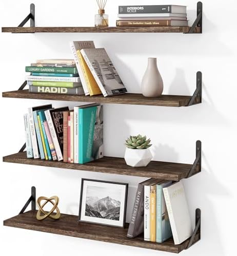 YGEOMER 23.6 in Floating Shelves for Wall Home Decor, Brown, Wood, Set of 4
