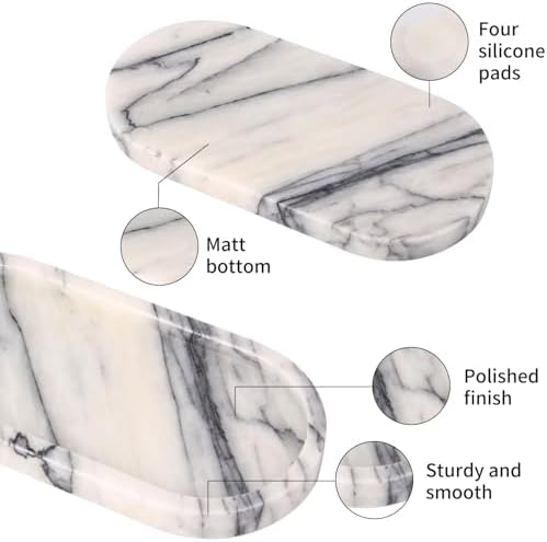 Oval Marble Bathroom Vanity Tray, Lilac, 10" x 5" x 0.6"