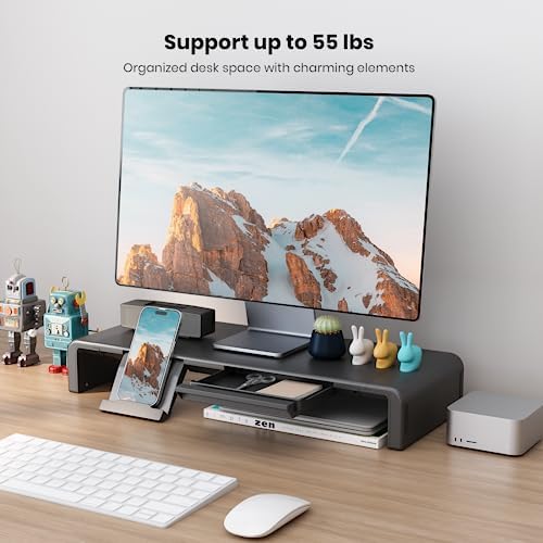 Klearlook Computer Monitor Stand for Desk, Adjustable Foldable Monitor Riser with Storage Drawer & Tablet Phone Holder f