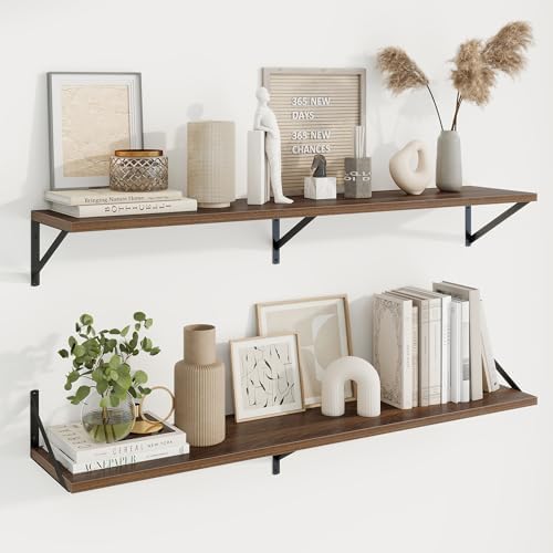 Axeman Deep Floating Shelves, 48'' x 10'' Walnut Wall Shelves Set of 2