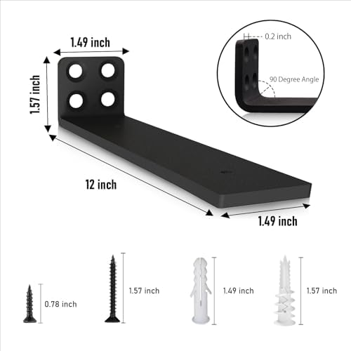 Heavy Duty Wall Shelf Brackets Floating Shelves Hidden L Shelf Bracket 12 Inch Long (6 Pack)