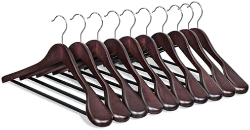 SONGMICS Wooden Suit Hangers 10 Pack, Extra-Wide Shoulder Clothes Hangers