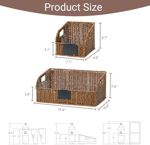 Pantry Baskets for Organizing,Wicker Storage Bins, 3Pack, Brown