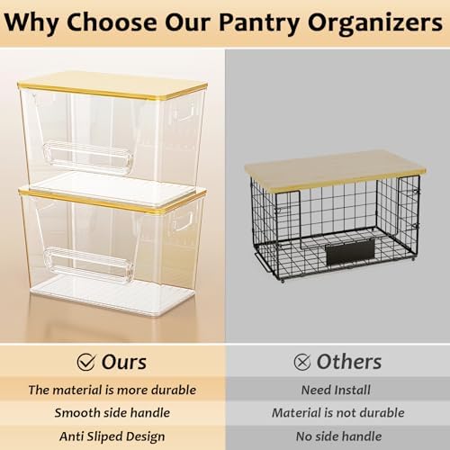 Delamu 4 Pack Pantry Organizers and Storage,Trash Bag Dispenser with Bamboo Top,Stackable Trash Bag Dispenser Under Sink