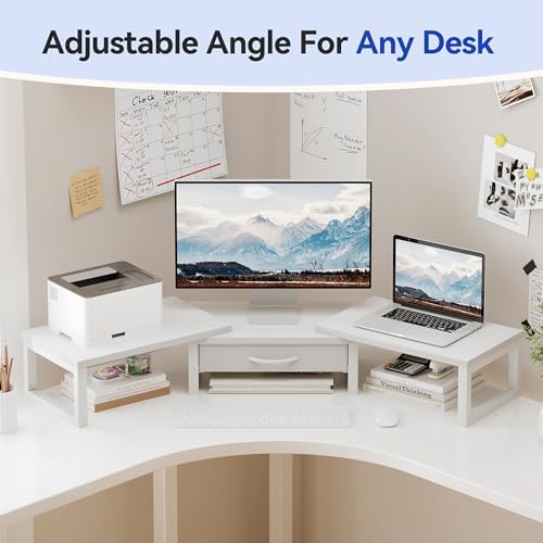 Dual Monitor Stand Riser, Desk Organizers and Accessories with Drawer, Computer Monitor Stands for Desk, Adjustable Desk