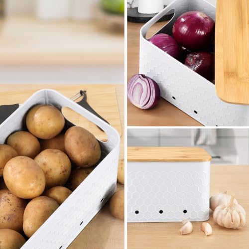 Kitchen Vegetable Storage Set of 3, Metal Onion Garlic Potato Storage Set, Kitchen Canisters Vegetable Keeper Containers