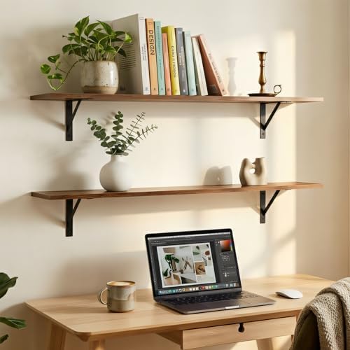 DINZI LVJ Long Wall Shelves, 55.1Inch Wooden Floating Shelves with Brackets