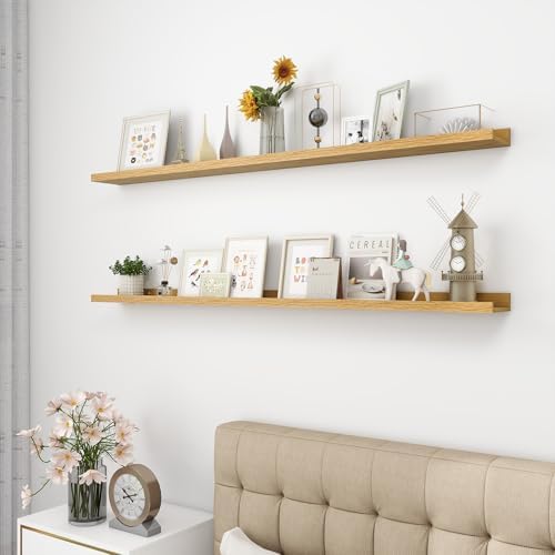 Acovy Picture Ledge Shelf, Wood Long Floating, Set of 2, 56 inch, Oak