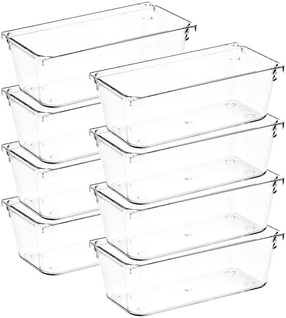 8 Pack Drawer Organizers, 3"X 6" Clear Acrylic Storage Bins