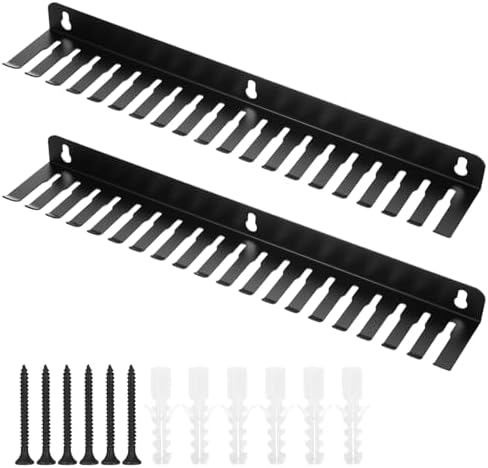 2 Pcs Wall Mountable Cable Hanger – Heavy-Duty Carbon Steel Cord Organizer with 19 Slots (0.2“-0.35”), Black – 15.8 x 2.