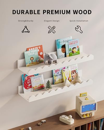 G&W Gruwald Nursery Book Shelves, Set of 3, Nursery Decor for Baby and Toddler, Scalloped Shelves, Book Shelf for Kids R
