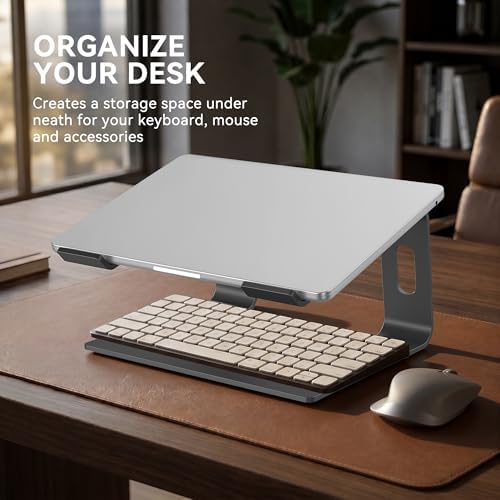 SOUNDANCE Laptop Stand, Aluminum Ergonomic Desk Riser, 10-15.6", Grey