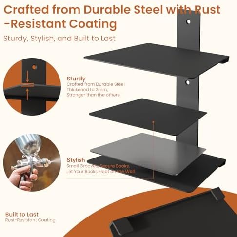 Wawocs Invisible Bookshelves for Wall, 8 Tier Floating Bookshelf Made of Heavy Duty Metal, Vertical Spine Book Tower Han