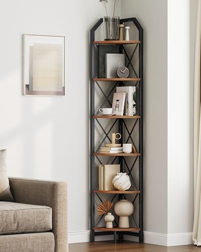 CHOEZON 6-Tier Corner Shelf, Industrial Corner Bookshelf, 71.2" Corner Storage Stand, Plant Stand Display Shelf, Corner 