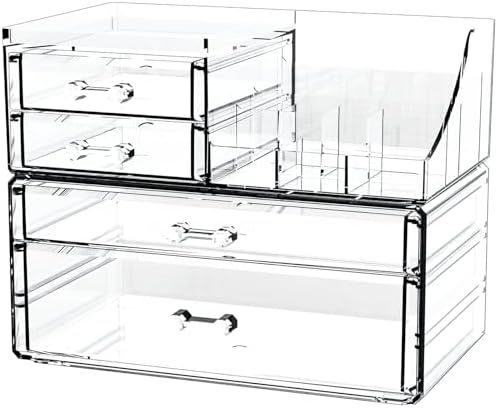 Small Make up Organizers and Storage with 4 Drawers,Clear Skincare Organizers,Cosmetic Storage for Dresser Top Organizer