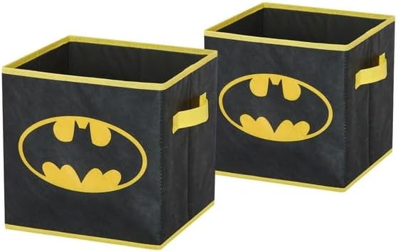 Batman Kids Storage Cubes, 2 Pack Foldable Fabric Bins with Handles, Collapsible Organizer Boxes for Bedroom, Playroom & Nursery, Durable Kids Storage Solution