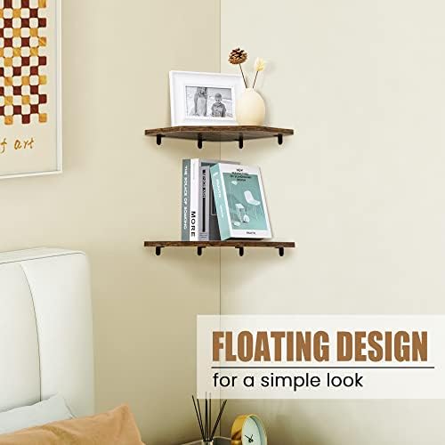 Fun Memories Corner Shelf Wall Mount, Floating Corner Shelves, Set of 4 Corner Wall Shelf Organizer, Rustic Wood Wall St