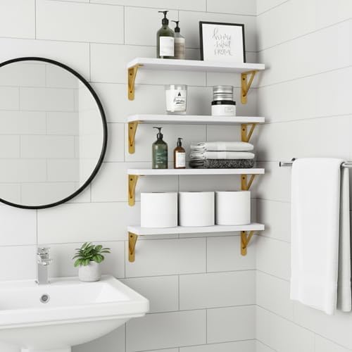 Fixwal Wall Floating Shelves for Home Decor (White, Set of 4, 16.5 Inch)