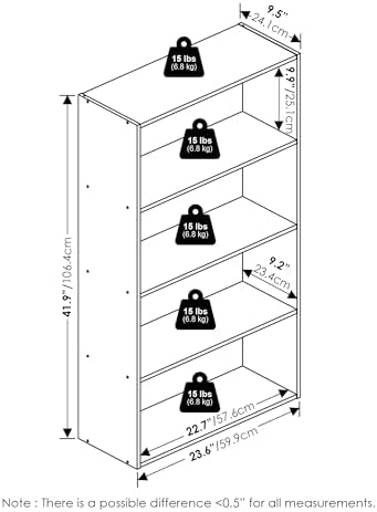 Furinno Jaya Book Shelf, 4-Tier Book Shelf, Bookcase with Open Shelving, Standing Bookshelf, 9.5 x 23.6 x 41.9, for Orga