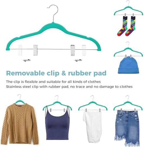 VECELO 20 Pack Velvet Clothes Hangers with Adjustable Clips,Heavy-Duty Non Slip & Space-Saving with 1 Magic Hangers & 2 Tie Rack for Suit Coat Pants Skirt Dresses