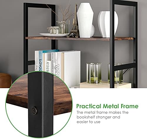 5 Tier Industrial Bookshelf, Modern Storage Shelf Organizer Wood Look Bookcase, Metal Frame Shelving Unit for Bedroom, L