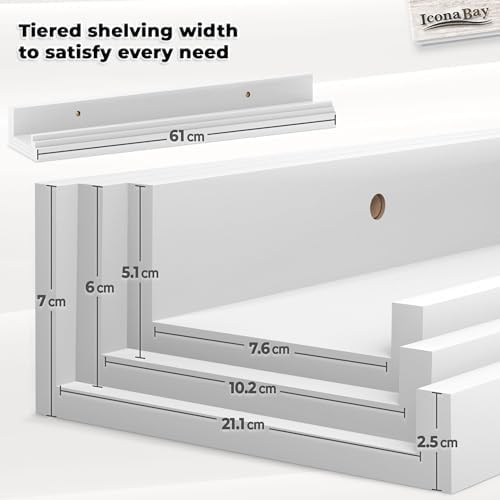 Icona Bay 24 Inch Floating Shelves for Wall - Set of 3 in Powder White - Modern Rustic Style - Wall Mounted Display Shel
