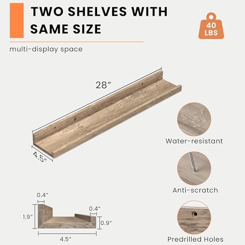 Heimlove Picture Ledge Shelf, Floating Shelves Set of 2, 27.56Inches Picture Shelf for Wall with Ledge, Kids Bookshelf Wall Mounted for Living Room Bedroom Decor Books Photo Frames - Gray