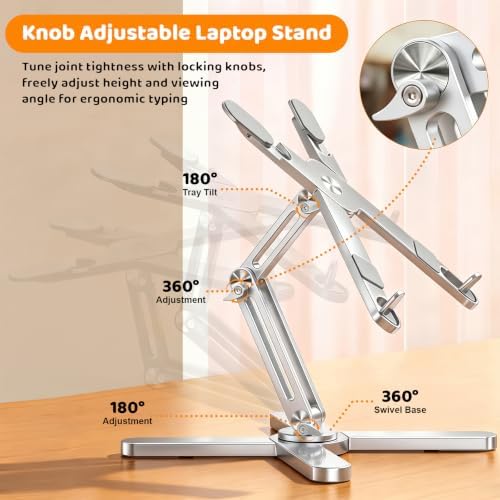 MOALLIA N86 360 Rotating Laptop Stand for Desk with Locking Knobs, Silver