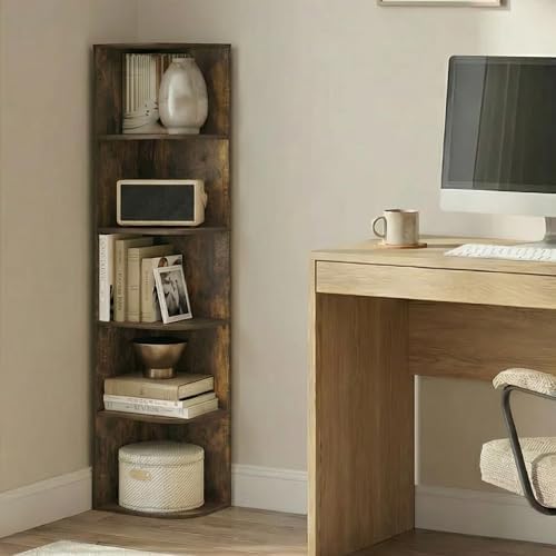 Furinno PASIR Book Shelf, 5-Tier Corner Bookshelf with Open Shelf, Standing Bookcase, 9.3 x 12 x 51.7, for Organization 