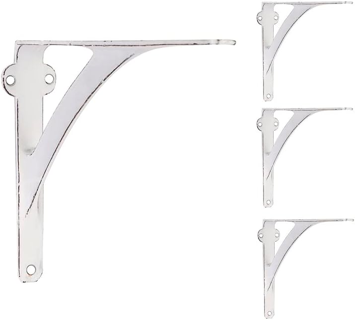 A29 Iron Wall Shelf Brackets, 7.38 x 9.88 in, Distressed White, Set of 4