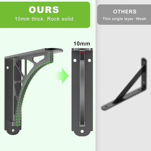 Dolibest 8 Inch Heavy Duty Shelf Brackets, 5MM Thickness L- Bracket , Metal Floating Shelf Bracket, Wall Shelf Bracket &