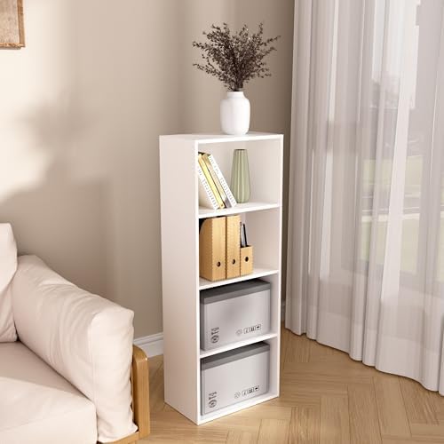 Wooden 4 Cube Storage Organizer, 4 Tier Tall Modern Bookshelf Freestanding Storage Display Organizer, Versatile Cubes Sh