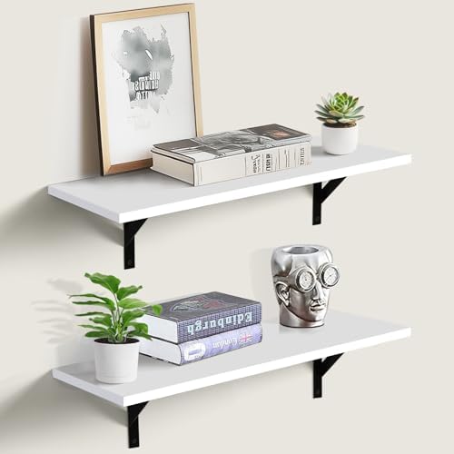 Tectocker-DOU 24" Long Floating Book Shelves for Wall, Heavy Duty, White