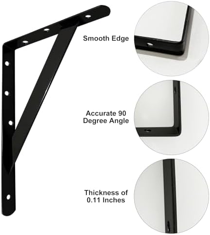 Shelf Brackets 16 Inch, Heavy Duty Shelf Brackets 10 Inch, Black Powder-Coated Hidden Shelf Brackets Wall Mount L Steel 