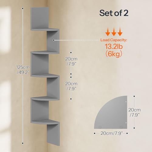 HOOBRO Corner Shelf Wall-Mounted, Set of 2 Floating Corner Shelves for Wall