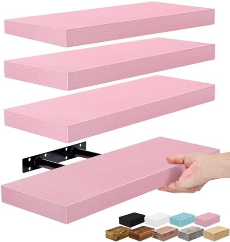 Sorbus 16 Inch Floating Shelves for Wall (4 Pack, Soft Pink)