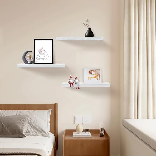 Upassion Floating Shelves for Wall Set of 3, 24" White Wall Shelves for Home Decor, Frame Display White Floating Shelf f