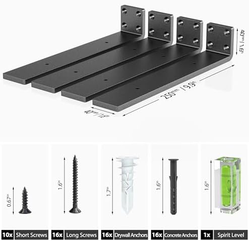 Durable 10-Inch Shelf Support Brackets - Set of 4, Heavy-Duty Steel, Modern Black Matte, Versatile & Easy Installation, 