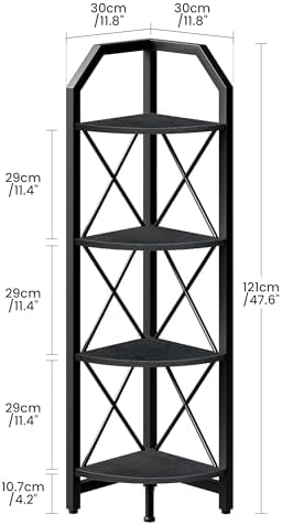 CHOEZON 4-Tier Corner Shelf, Industrial Corner Bookshelf, 47.6" Corner Storage Stand, Plant Stand Display Shelf, Corner 
