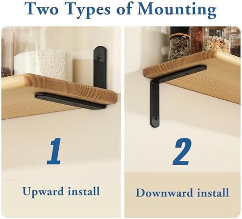 Mooche Black Shelf Brackets, Heavy Duty Floating Shelf Bracket for Wood Shelves, Wall Mounted Metal L Brackets, Wall She