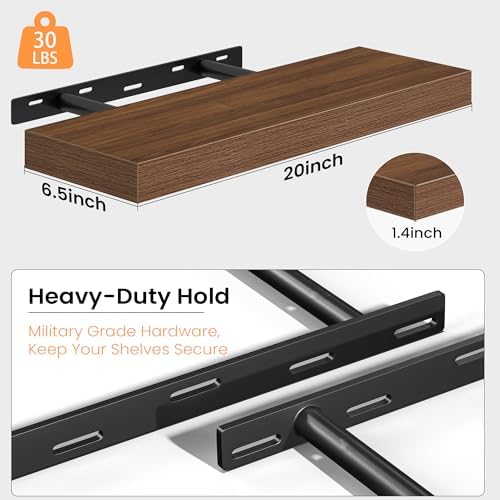 Fun Memories Floating Shelves for Wall 20 Inch, Set of 2 – Wall-Mounted Storage & Display Shelf with Invisible Bracket, 