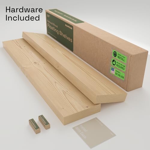 Solid Wood Floating Shelves for Wall 36 inch Long, Natural Wooden Shelf
