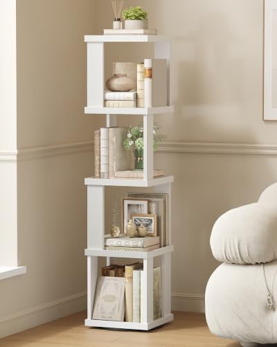 TUTOTAK 5-Tier 360°Rotating Bookshelf, Narrow Book Shelf, Corner Bookcase