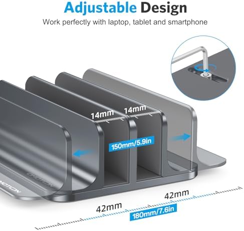 OMOTON Dual Vertical Desk Laptop Stand Holder, Fits MacBook Air/Pro, Grey