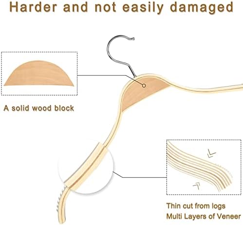 TOPIA HANGER Slim Natural Wood Hangers with Extra Soft Non-Slip Rubber Grips, 10-Pack High-Grade Fashion Hanger No Shoulder Bump for Sweater, Camisole, Jacket, Dress, Coat -CT15N